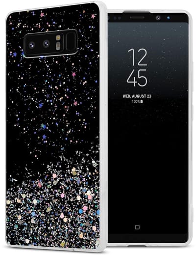 Cadorabo Hoesje geschikt voor Samsung Galaxy NOTE 8 in Zwart met Glitter - Beschermhoes van flexibel TPU silicone met fonkelende glitters Case Cover Etui