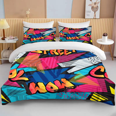 10 Maten Fijn Graffiti Patroon Beddengoed 3-delige Set kingsize tweepersoonsbed beddengoedset microvezel of polyester dekbedovertrekset EU single(135x200cm)