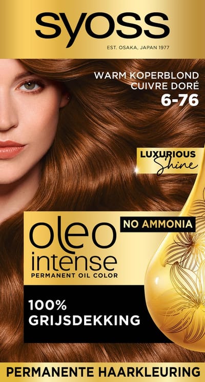 Syoss Oleo Intense 6-76 Haarverf - Warm Koperblond - Permanente Haarkleuring - Ammoniakvrij - Met Voedende Oliën - 100% Grijsdekking - Langdurige Kleur - 1 stuk