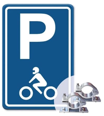 Parkeerbord Motor - blauw - Weerbestendig Aluminium - 30x45 cm - Bevestiging: Met paalbeugels Ø48mm