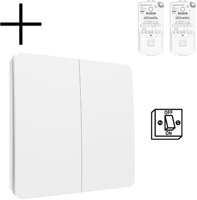 Draadloze Wandschakelaar | Wifi | Smartphone bediening | Schroeven of tape | Aan Uit dimmer | RF ontvanger | Kinetisch | Wit