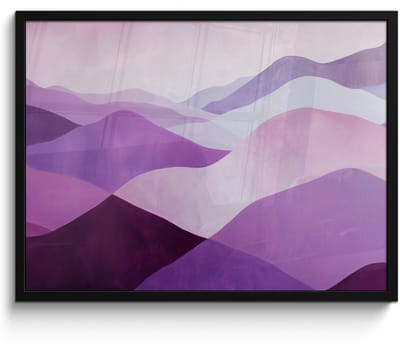 Poster in lijst - Fotolijst 70x50 cm - Posters - Abstract - Heuvels - Landschap - Paars - Posterlijst zwart - Decoratie - Wanddecoratie woonkamer - Muurdecoratie slaapkamer
