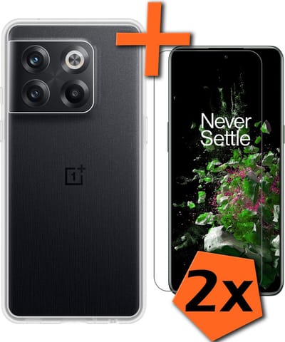 Hoes - Met 2x Screenprotector - Geschikt voor OnePlus 10T - Sterk & Shockproof - Back Cover - Siliconen Case - Telefoon Hoes - Transparant
