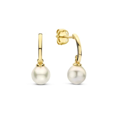 New Bling - 9NBG-0869 - 14K geelgouden Oorbellen – Witte Parel – Dames Sieraad