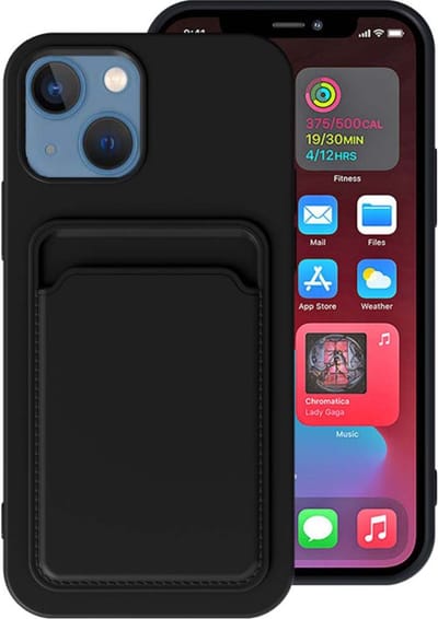 Smartphonica iPhone 13 siliconen hoesje met pashouder - Zwart geschikt voor iPhone 13