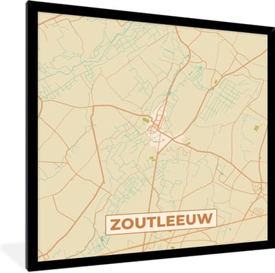 Fotolijst incl. Poster - Zoutleeuw - België - Plattegrond - Stadskaart - Kaart - 40x40 cm - Posterlijst