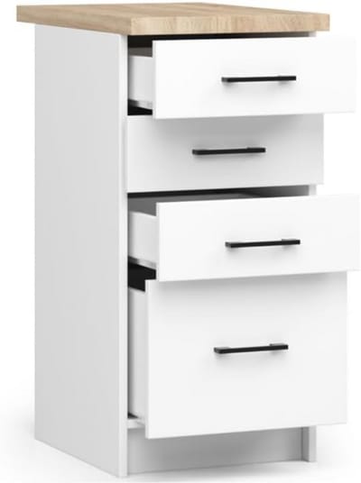Keukenkast met Werkblad - Kast met Lades - Keuken Opbergen - Modulair Systeem - 40 cm Breed - Wit