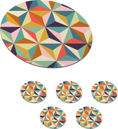 Onderzetters voor glazen - Rond - Retro - Regenboog - 3D - Geometrie - Driehoek - 10x10 cm - Glasonderzetters - 6 stuks