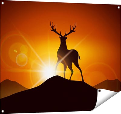 Gards Tuinposter Hert op een Berg - Abstract - Silhouet - 100x80 cm - Tuindoek - Tuindecoratie - Wanddecoratie buiten - Tuinschilderij