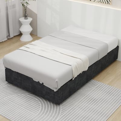 Eenpersoonsbedden - 90x200CM - Modern Simpel Bedframe Met Gaslift - Velours - Grijs (Geen Matras)