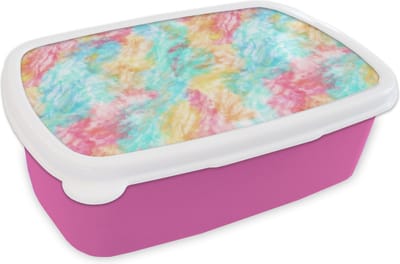 Broodtrommel Roze - Lunchbox - Brooddoos - Textiel - Tie dye - Verf - Patronen - 18x12x6 cm - Kinderen - Meisje