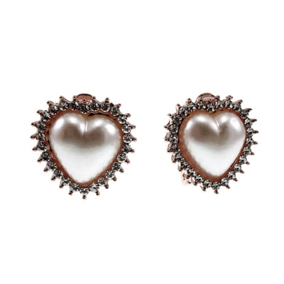 Clip-on Oorbellen Dames - Rosé Gold Plating - Hart Oorclips met Parel - Zirkonia's - Geen Gaatjes