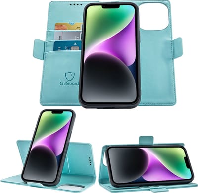 Geschikt voor iPhone 14 Book Case Hoesje - Uitneembaar Hoesje - Magnetische Sluiting - Portemonnee Baby Blauw