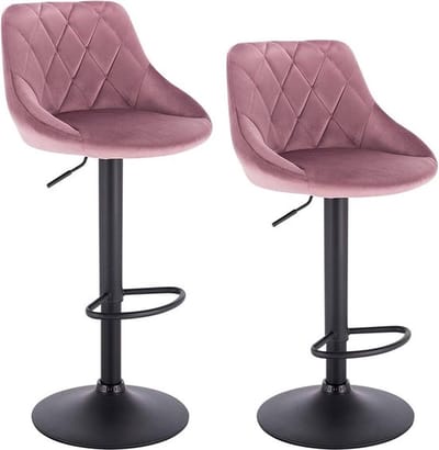 Designer Barkruk - Velvet Roze - Met Rugleuning - Ergonomisch - Zithoogte 60-82cm - Set van 2