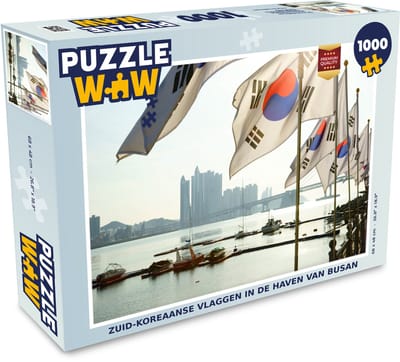 Puzzel Zuid-Koreaanse vlaggen in de haven van Busan - Legpuzzel - Puzzel 1000 stukjes volwassenen