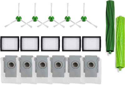 18 onderdelen geschikt voor iRobot Roomba i7 i7+ i3 i3+ i4 i4+ i5 i5+ i6 i6+ i8 i8+ E5 E6 E7 - stofzuigeronderdelen - 6 stofzuigerzakken / 5 HEPA-filter / 5 zijborstel / 2 wals