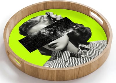 Dienblad rond 40x40 cm - Schootdienblad hout - Vrouw - Sterrenhemel - Groen - Borrelplank rechthoek - Plateau houten dienbladen
