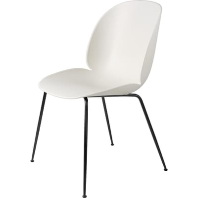 Gubi Beetle Dining stoel - stalen frame - alabasten wit - mat zwart - kunststofglijder