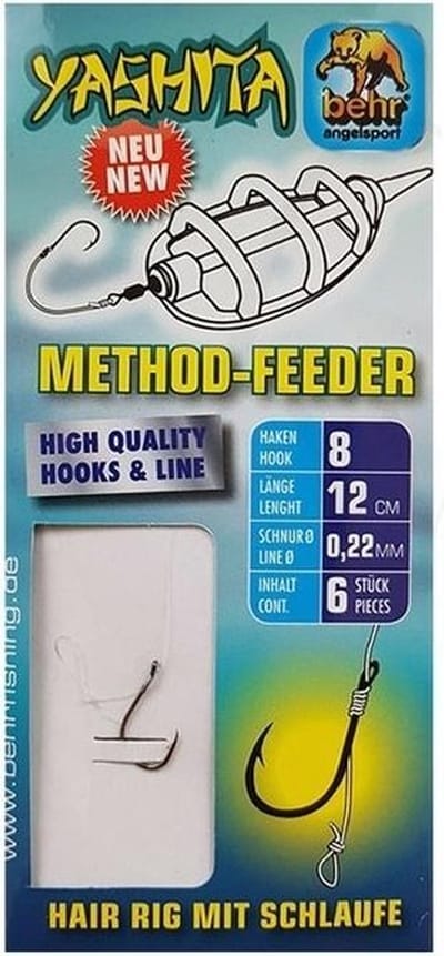 6 x Kant-en-Klare Nylon Feeder Onderlijnen + Hairlus Onderlijn 18/00 Haakmaat 12 Method Feedervissen