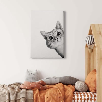 Canvas print DD123175 Sneaky Cat A.S. Création 0,5 x 0,7 m Wit Kantoor Hal/Gang Keuken Slaapkamer Woonkamer
