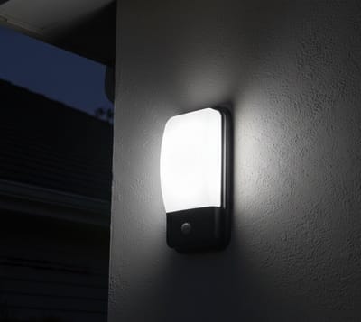 ALBIN PIR LED Plafond / Wandlamp - Buitenlamp - 14w - Bewegingssensor - Waterdicht IP54 - Natuurlijk Wit 4000K - Mat Zwart - Kunststof