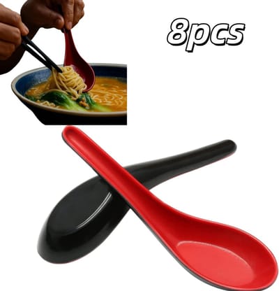 8 stuks Soeplepelset - Melamine materiaalontwerp - Chinese Miso-lepel - Japanse Ramen-lepel - 14*4 - Geschikt voor thuis- en restaurantgebruik, rijstnoedels, enz. - Rood en zwart