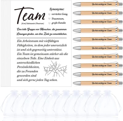 NTH products- Wenskaarten Set - Bedankjes voor Collega's - Afscheidskaarten - Cadeauset voor Medewerkers - Houten Balpen - Organza Zakje