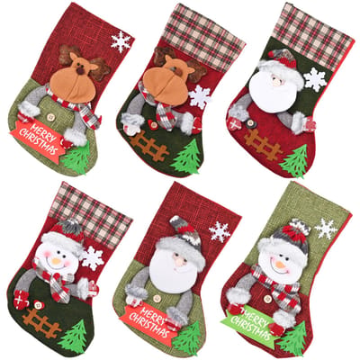 Ensemble de 6 Chaussettes de Noël Mignonnes Color Block Père Noël Bonhomme de Neige Renne Sac Cadeau Chaussettes Grandes 6 Pack