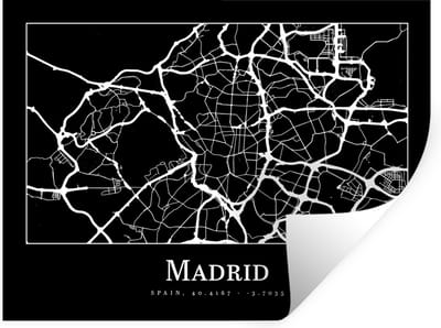 Muurstickers - Sticker Folie - Madrid - Plattegrond - Kaart - Stadskaart - 40x30 cm - Plakfolie - Muurstickers Kinderkamer - Zelfklevend Behang - Zelfklevend behangpapier - Stickerfolie
