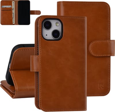 UNIQ Accessory Premium Pu Leather Book Case Telefoonhoesje voor Apple iPhone 13 Mini - Bescherm je Telefoon met Kleur Bruin.