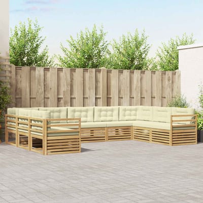 vidaXL - Buiten - bank - set - 9 - st - Wit - en - crèmekleurig - Massief - Acacia - Hout