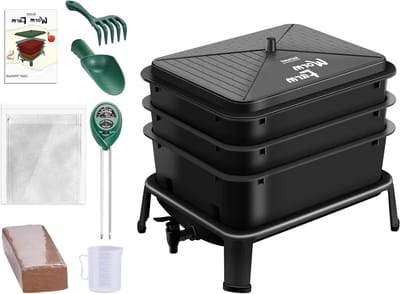 Wormencomposter 3 laden - Wormenboerderij bak - Voedselafval recyclen - Geurvrije compostering - 30L capaciteit - Zwart