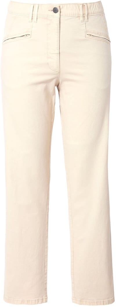 Ulla Popken - Dames - Broek Mony taps toelopende pijpen ritszakken stretch - Beige - Maat 124