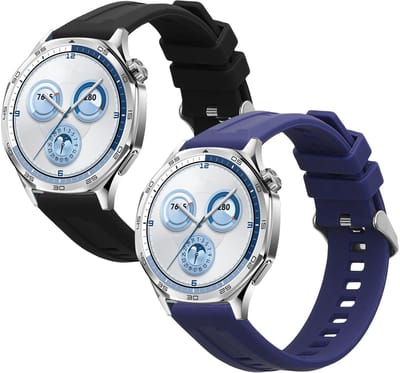 kwmobile 2x horlogebandjes geschikt voor Huawei Watch GT6 Pro 46mm / GT6 46mm / GT5 Pro 46mm / GT5 46mm bandje - Smartwatch bandjes van TPU - Activity tracker horloge band in zwart / donkerblauw