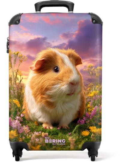 NoBoringSuitcases.com - Koffer - Hamster tussen de bloemen met zonsondergang - Past binnen 55x40x20 cm en 55x35x25 cm - Trolley handbagage - Valiezen met wieltjes volwassenen - Reiskoffer op wielen - Rolkoffer lichtgewicht