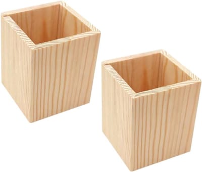 Set van 2 Houten Make-up Organizers en Pennenhouders van Dennenhout voor een Rustieke Tafelindeling