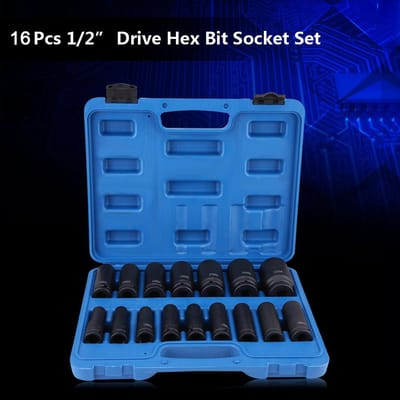 Jeu de 16 douilles à six pans pour clé à chocs 12  10MM32MM Kit d'outils de réparation noir