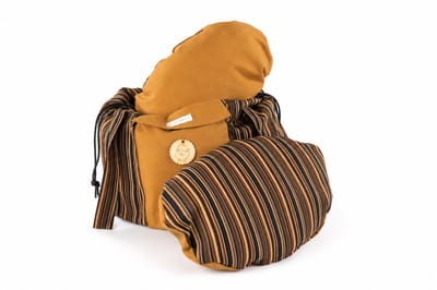 Skiep® Cognac stripe Kookstoof – Gaarstoof – Slowcooker zonder stroom – Wasbare hooikist - Isolatie dankzij 100% lokale schapenwol – Lokaal handgemaakt – Eén formaat voor grote en kleine pannen
