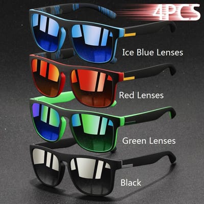 1/4 STKS Vintage Vierkante Zonnebril Mannen Vrouwen Luxe Designer Zonnebrillen Anti-Reflecterend Retro Brillen voor Vissen Rijden black