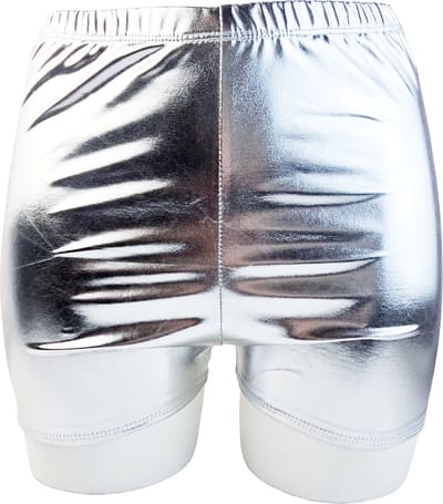 BamBella® Korte broek - Maat S/M- Wetlook Dames - ZilverkleurigGlans Lame metallic Short gym broek