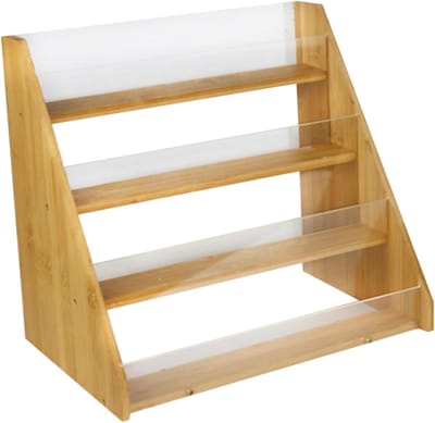 Houten kaartenrek - Acryl display - Organiseren van items - Vierlaags ontwerp - 34x23x31cm - Meerkleurig
