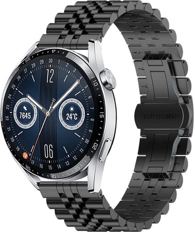 Stalen bandje - RVS - geschikt voor Samsung Galaxy Watch 3 45mm / Galaxy Watch 46mm / Gear S3 Classic & Frontier en Polar Vantage M / M2 / V3 / Grit X (Pro) - zwart