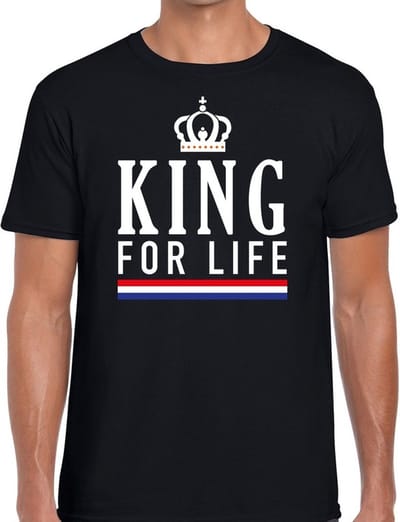 Zwart King for life t-shirt - Shirt voor heren - Koningsdag kleding S