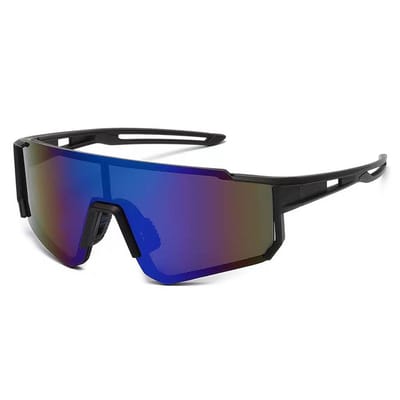 Zonnebril - Fiets - Sport - Festival bril - Rave - Voor heren en dames - Zwart - Blauw/paars spiegelglas