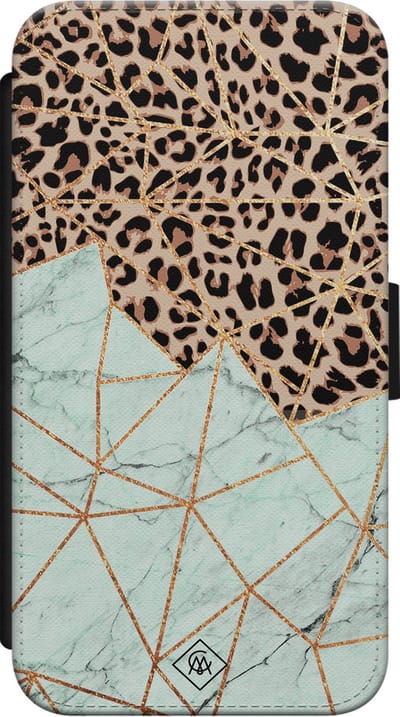 Casimoda® bookcase - Geschikt voor iPhone Xs - Hoesje met pasjeshouder - Luipaard Marmer Mint - Multi - Kunstleer