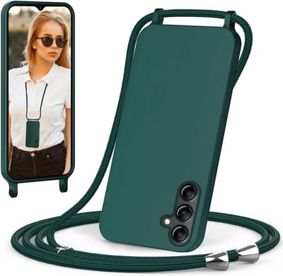 Casemania Hoesje Geschikt voor Samsung Galaxy S24 - Groen - Siliconen Back Cover met Koord - Telefoonhoesje met Koord - Crossbody Lanyard Cord Case