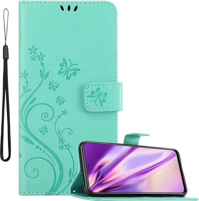 Cadorabo Hoesje geschikt voor Xiaomi RedMi NOTE 10 5G / POCO M3 PRO 5G in BLOEMEN TURKOOIS - Beschermhoes in bloemmotief met magnetische sluiting, standfunctie en kaartsleuven Book Case Cover Etui