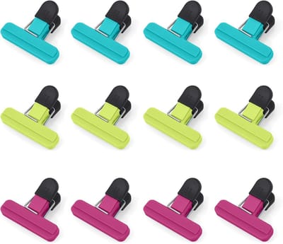 12 stuks kleine afdichtingsclips, plastic voedselclips, voedselzakclips, verse chipclips, zakclips voor geopende snackzakken, koffie en eten (7,7 x 6,5 cm)