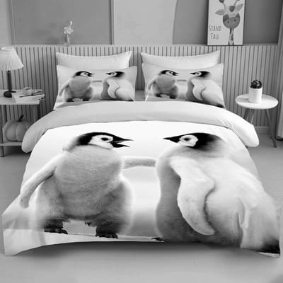 Schattig Pinguïn Beddengoed 3-delige Set kingsize tweepersoonsbed beddengoed set microvezel of polyester dekbedovertrek set kinderslaapkamer bedset EU single(135x200cm)