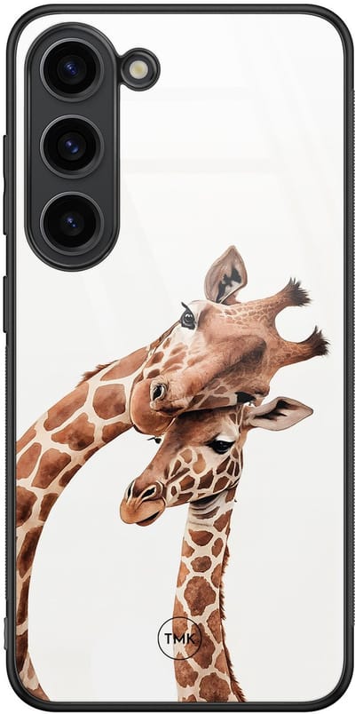 Hoesje geschikt voor Samsung Galaxy S23 - Giraffen - Bruin - TPU luxe case (glossy toplaag) - Print - Hardcase backcover zwart